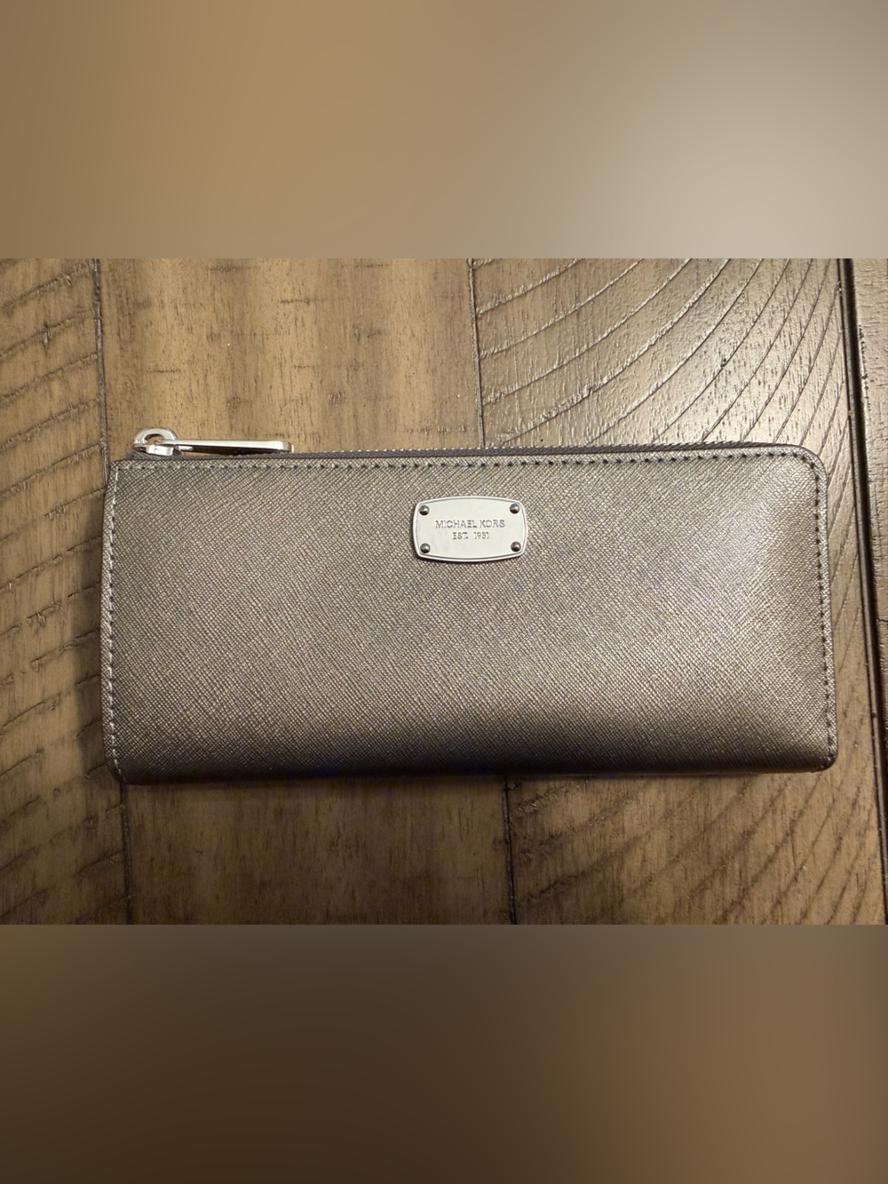 Michael Kors Metallic Gunmetal/Silver Zip-Around Wallet